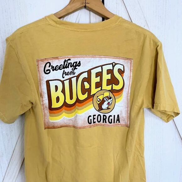 Buc ees T-Shirt Greetings From Georgia Logo Yellow Size Adult Small Unisex Tee - Picture 3 of 5